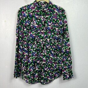 Lauren Ralph Lauren LRL Black Purple Blue White Floral Semi Sheer Blouse Medium